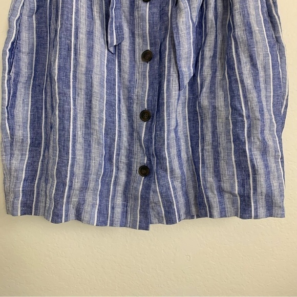 H&M Linen Striped Skirt Size 14 Paper Bag Waist Pockets Chambray - Picture 9 of 12